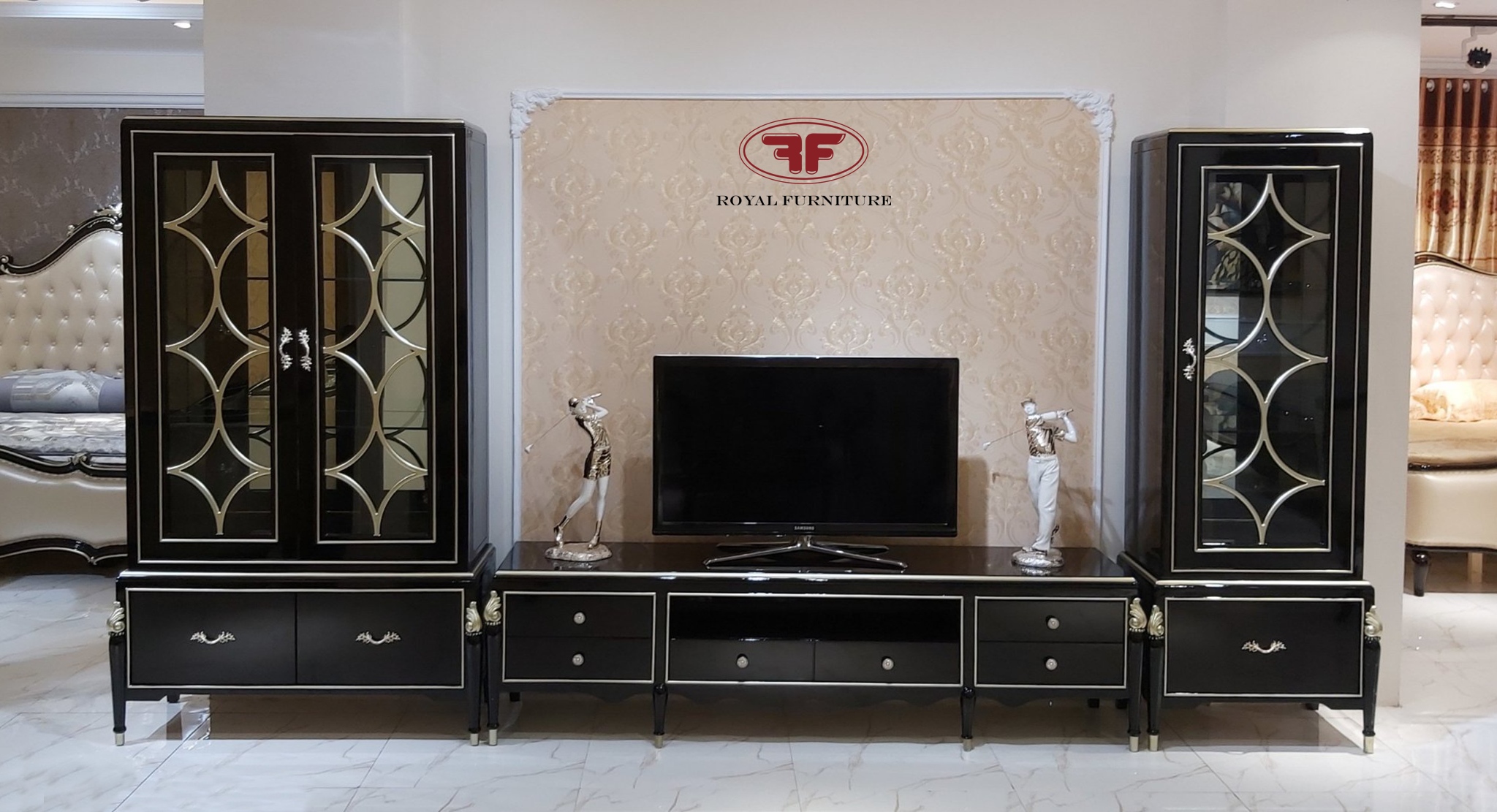 Bộ kệ tivi màu nâu gỗ tân cổ điển louis palace 2801lp