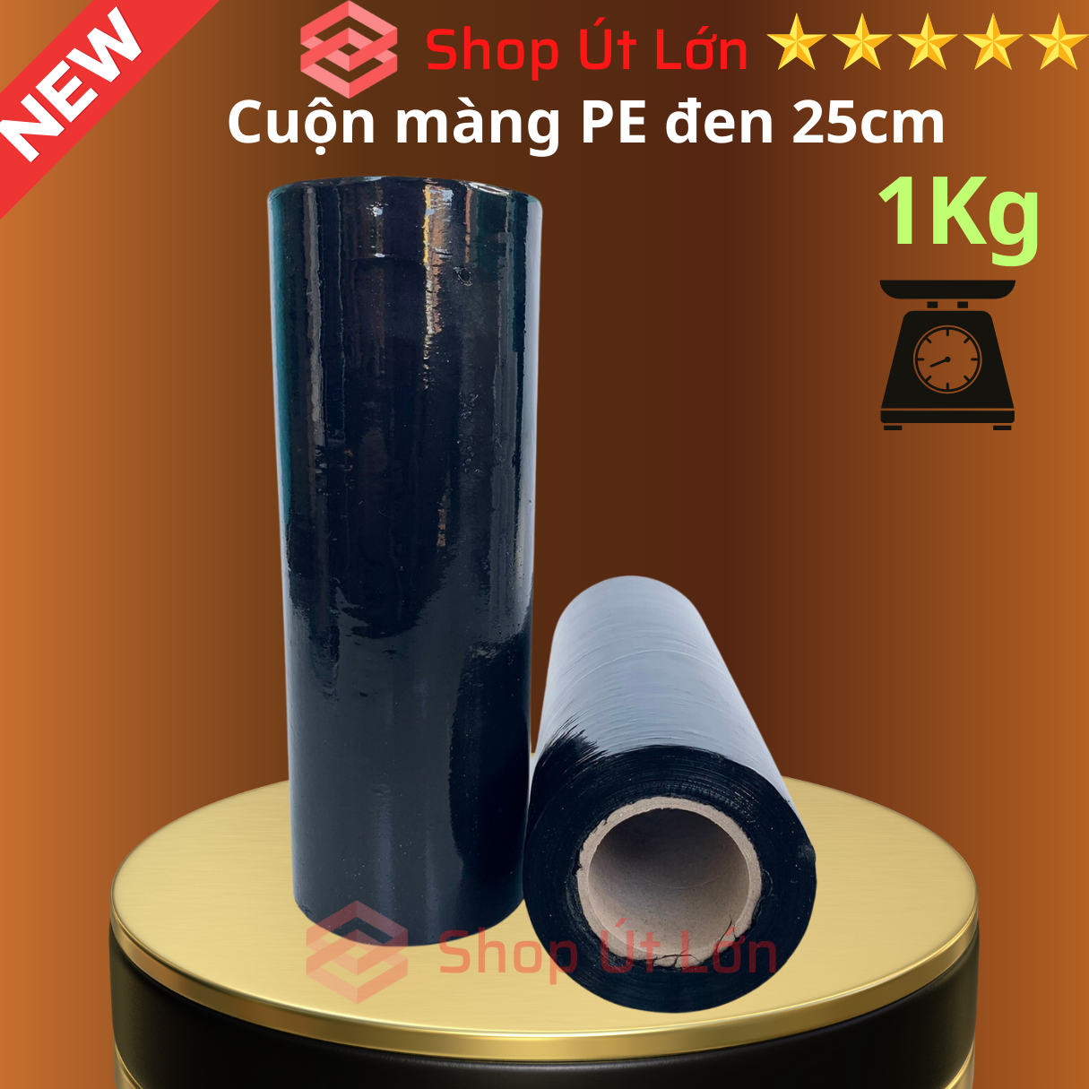 Cuộn màng pe đen 25cm, nặng 1kg, rộng 25cm, lõi giấy 150gram, độ dầy màng 16 - 17 míc.