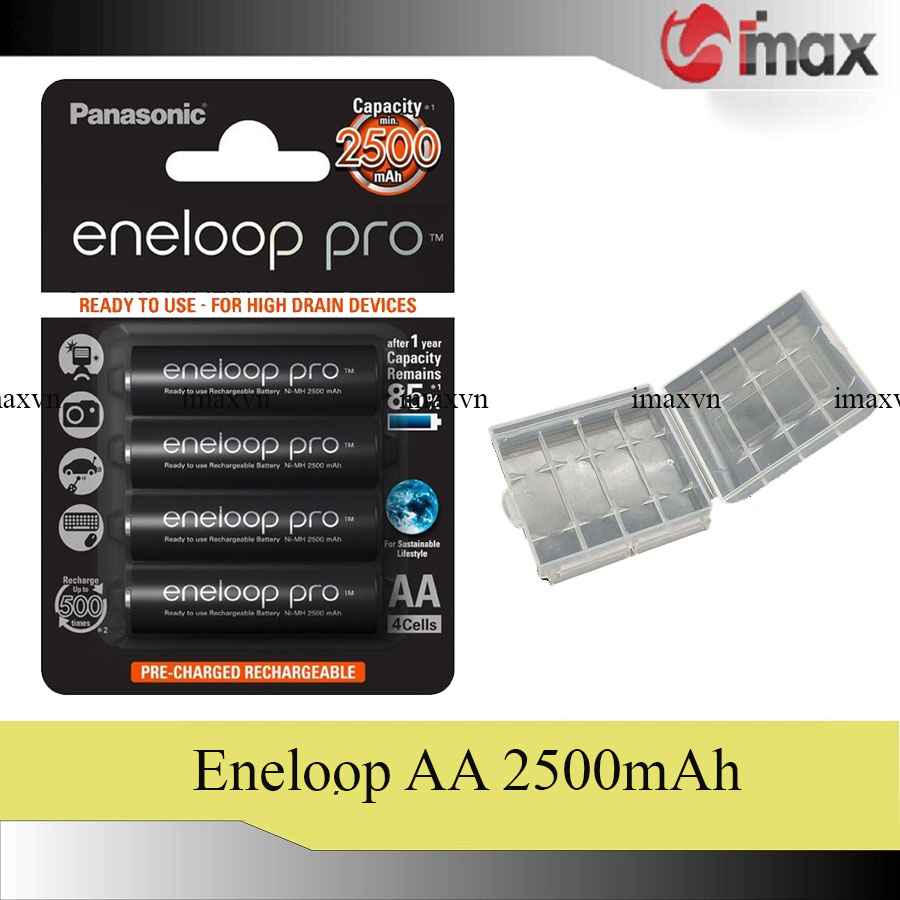 Pin sạc AA - Panasonic - Eneloop Pro 2500mah + Hộp đựng pin