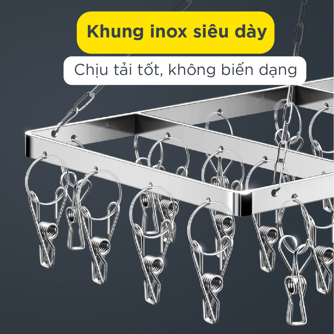 Móc kẹp inox 304, móc phơi quần áo loại 26 kẹp khung hình vuông dày rất chắc và đẹp