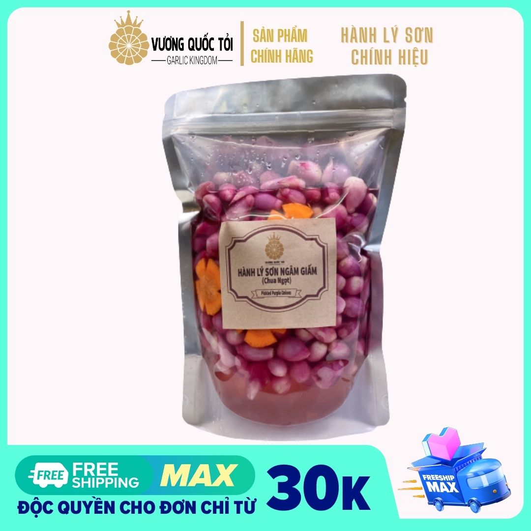 Hành tím Lý Sơn ngâm giấm chua ngọt - Vương Quốc Tỏi - túi 1Kg - Hành tím trồng tại đảo Lý Sơn - 100% tự nhiên, không hoá chất, không phẩm màu, không chất bảo quản