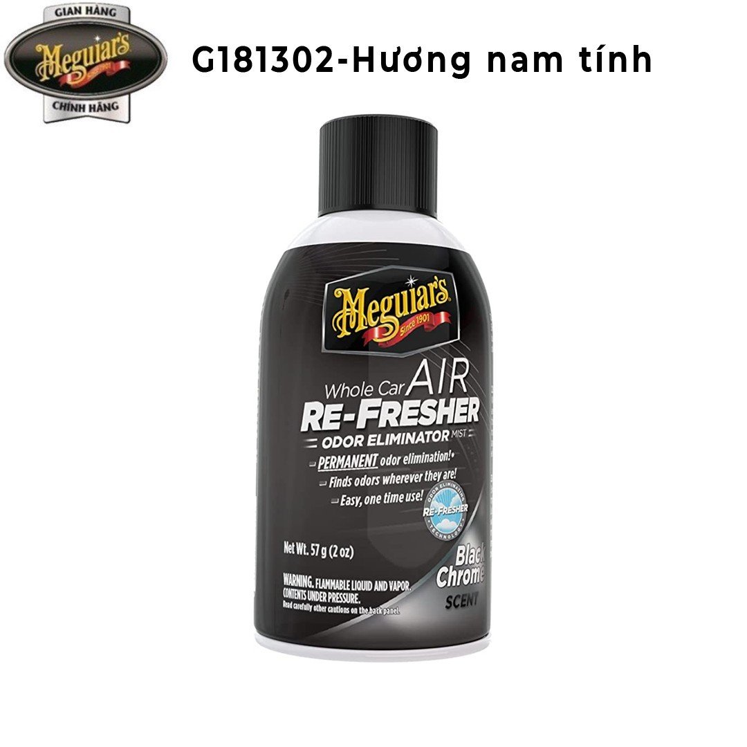 Meguiar's Xịt khử mùi, diệt khuẩn nội thất xe hơi Mùi hương nam tính - Air Refesher - Black Chrome Scent - G181302, 57 g