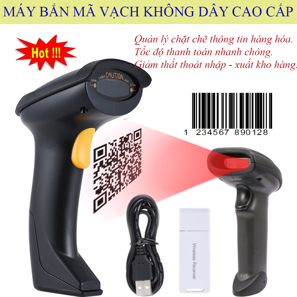 Máy Quét Mã  Vạch Không Dây Cầm Tay. Máy Scan Cực Nhanh, Quét Mã Vạch Hàng Hóa, Nhỏ, Gọn, Tiện Dụng, Công Nghệ Laser Tiên Tiến - Dễ Dàng Sử Dụng Trong Môi Trường Kho, Bãi.