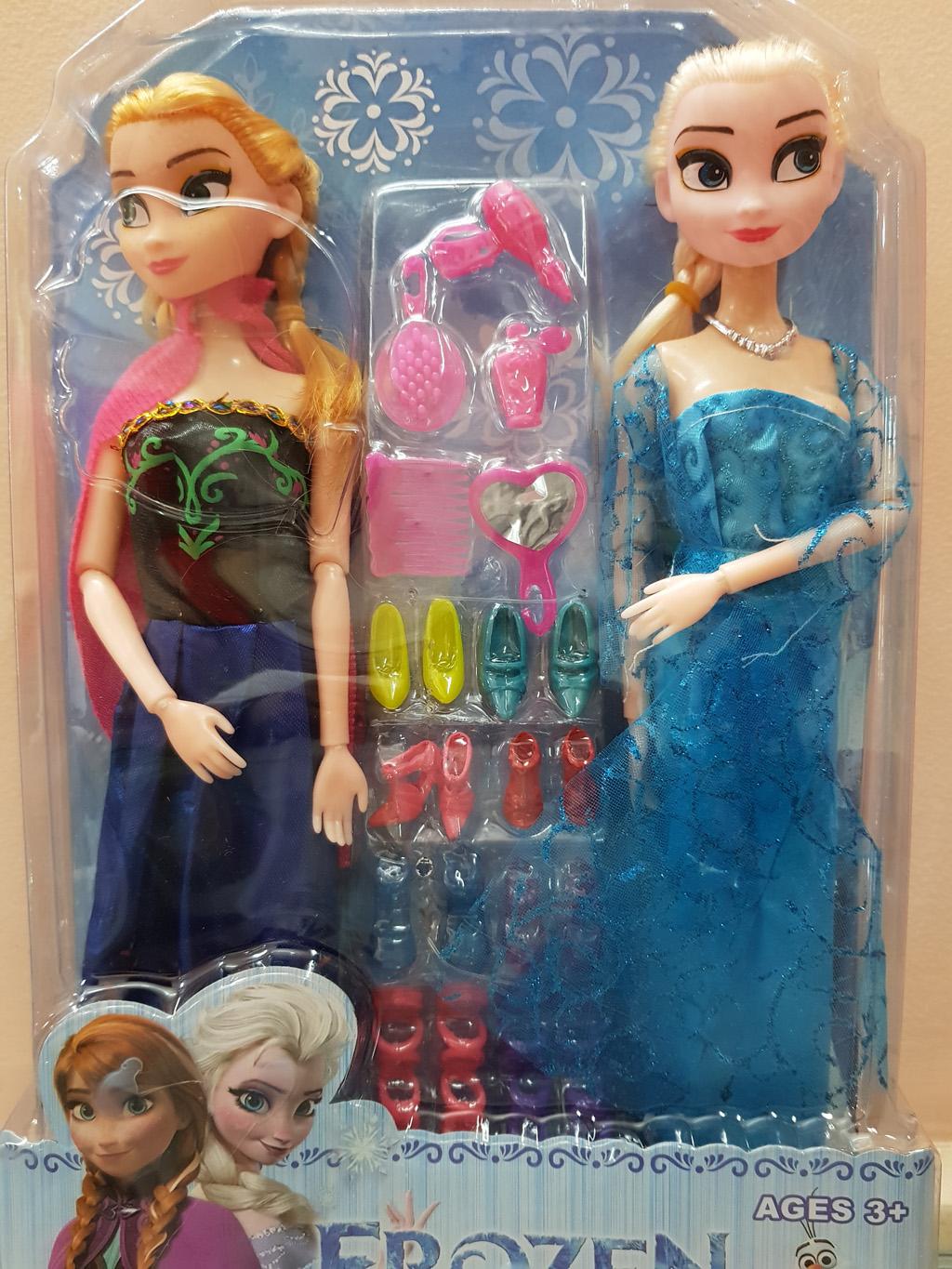 Hộp 2 búp bê Elsa Anna kèm phụ kiện giày và gương lược