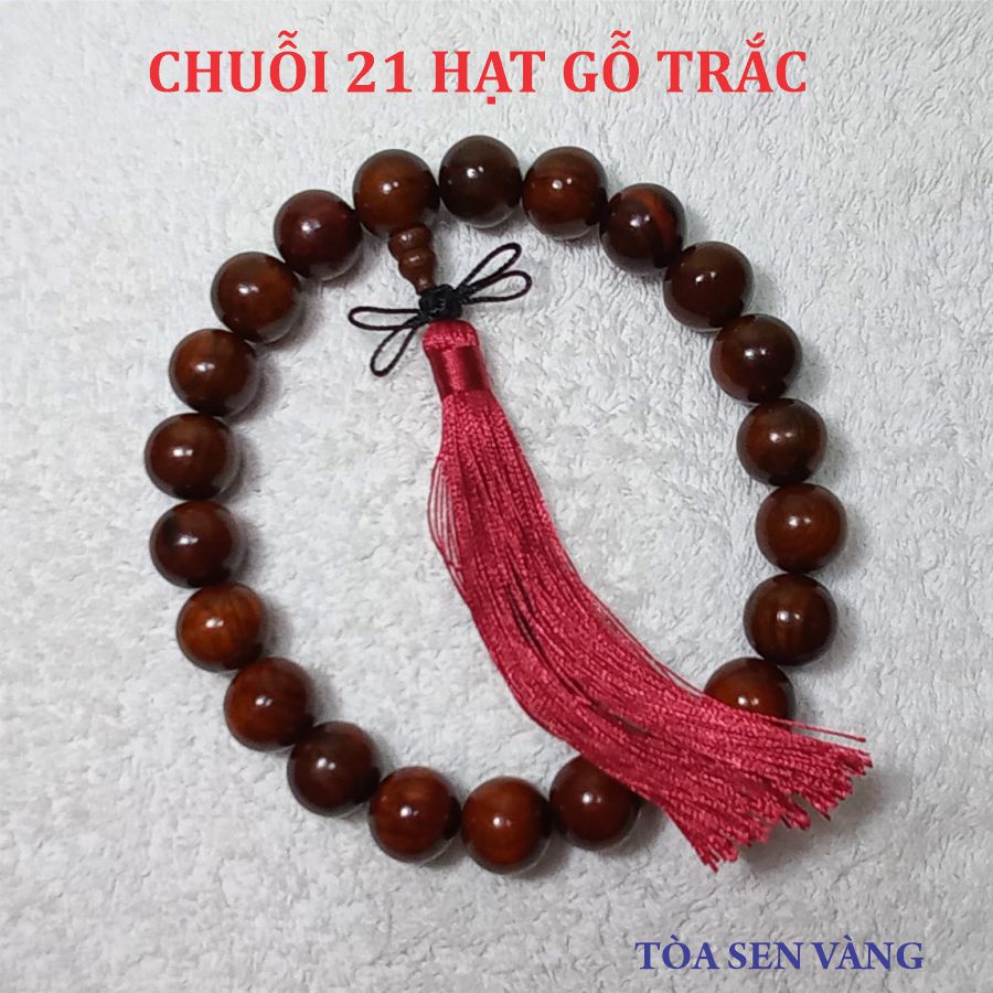 Chuỗi 21 Hạt -  Chuỗi Hạt Niệm Phật Gỗ Trắc 18mm, tua dây có nhiều màu lựa chọn