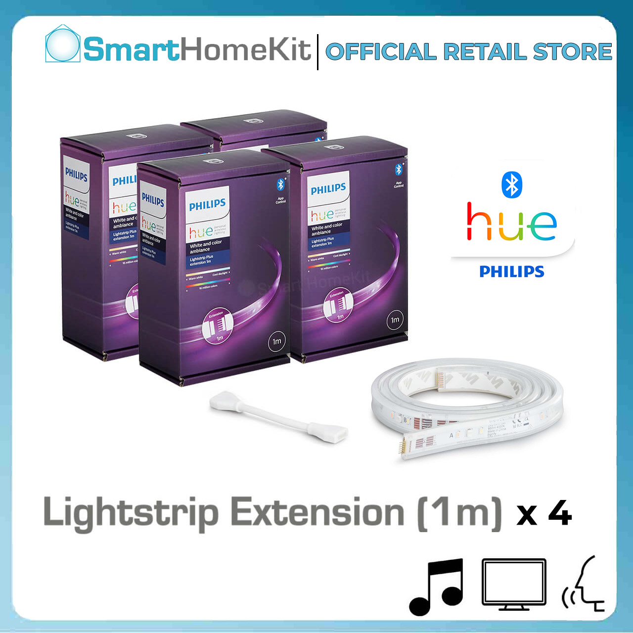 Combo 4 Philips Hue Lightstrip Extension Bluetooth 1M - Chưa bao gồm nguồn - Hàng Chính Hãng