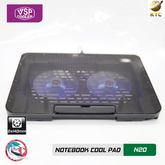 Đế tản nhiệt Laptop Notebook cool pad N20 - 2 fan làm mát