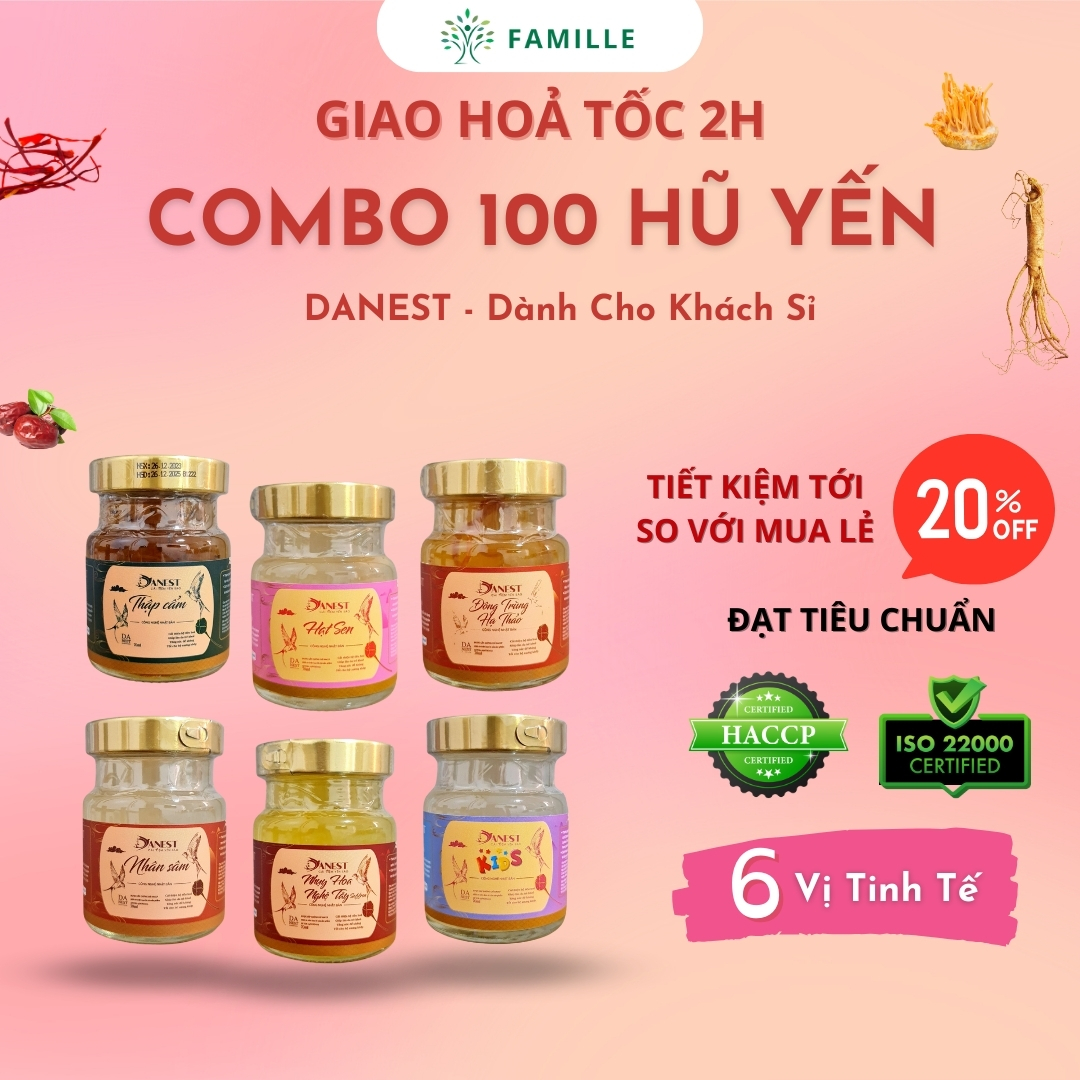 Combo Sỉ 100 Hũ Yến Chưng Sẵn - 20% Yến - Chọn Vị - Danest