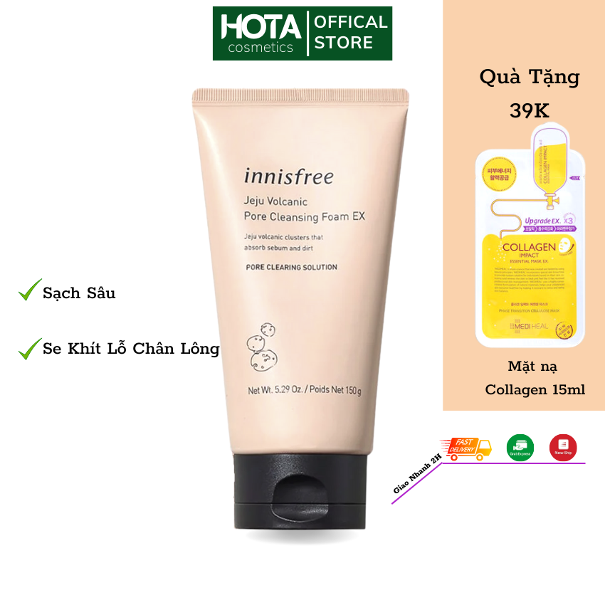 Sữa rửa mặt se khít lỗ chân lông, sáng da tro núi lửa innisfree giảm mụn đầu đen loại bỏ bã nhờn làm sạch sâu bụi bẩn dưỡng ẩm và trắng da dành cho da dầu và da hỗn hợp- 150ml