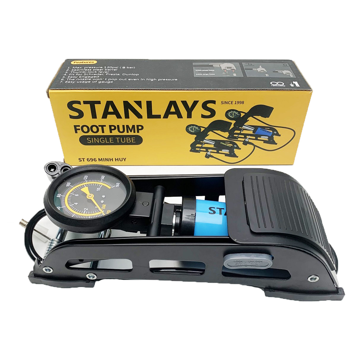 Dụng Cụ Bơm Hơi Đạp Chân Đa Năng -Bơm xe đạp chân 2 ống