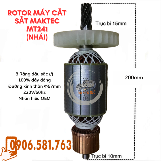 Rotor cắt sắt MAKTEC MT241 (NHÁI) 8 Răng Thân 57mm Dài 200mm 220V - Tặng chổi than