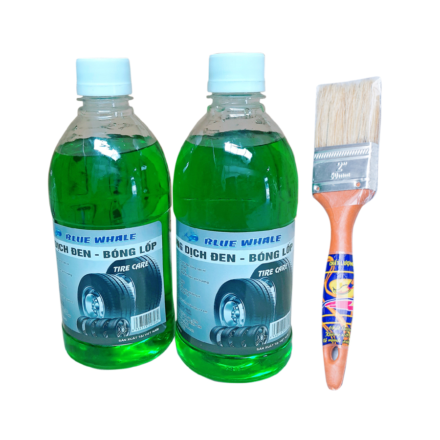 Combo 2 chai Bóng lốp 0.5 lít Blue Whale + chổi quét