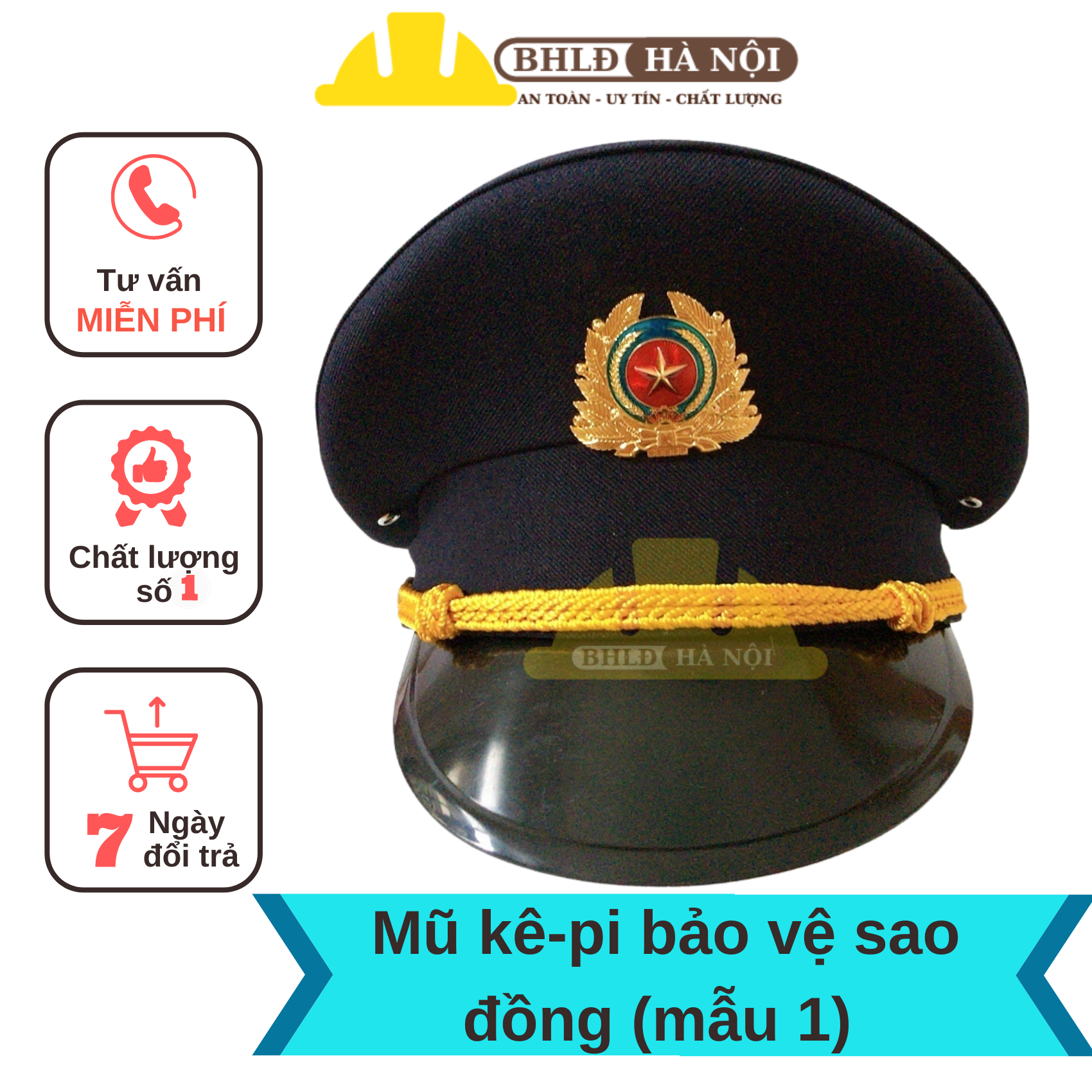 Mũ kê-pi bảo vệ vểnh tím than + Sao đồng (mẫu 1)