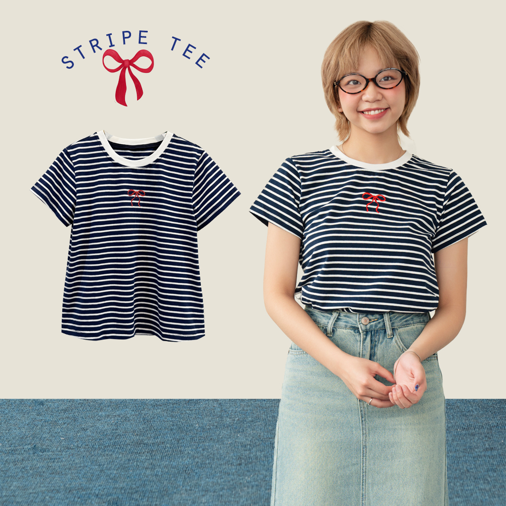 Bleubird áo phông cotton kẻ ngang stripe tee