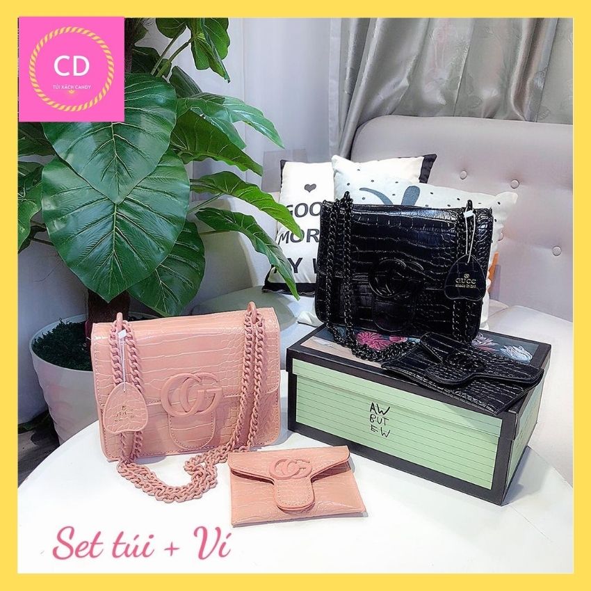 [HCM]Bộ túi ví đeo chéo full màu thời trang da cá sấu siêu đẹp