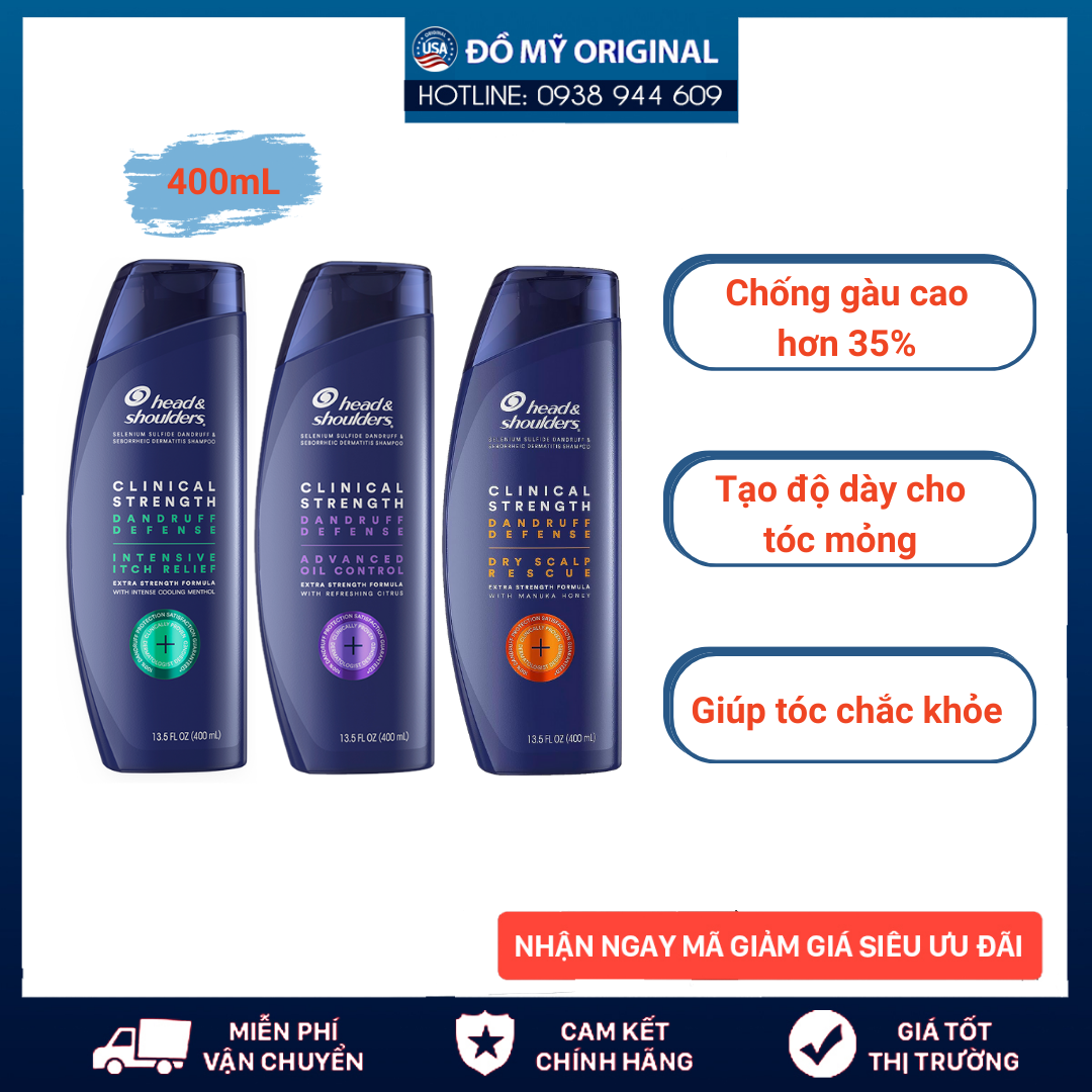 Dầu Gội Head & Shoulders Clinical Strength 400ml Hàng Nhập Mỹ Sạch Gàu Khỏe Tóc Dầu Dội Dành Cho Tóc Bị Gàu Head And Shoulders Mỹ