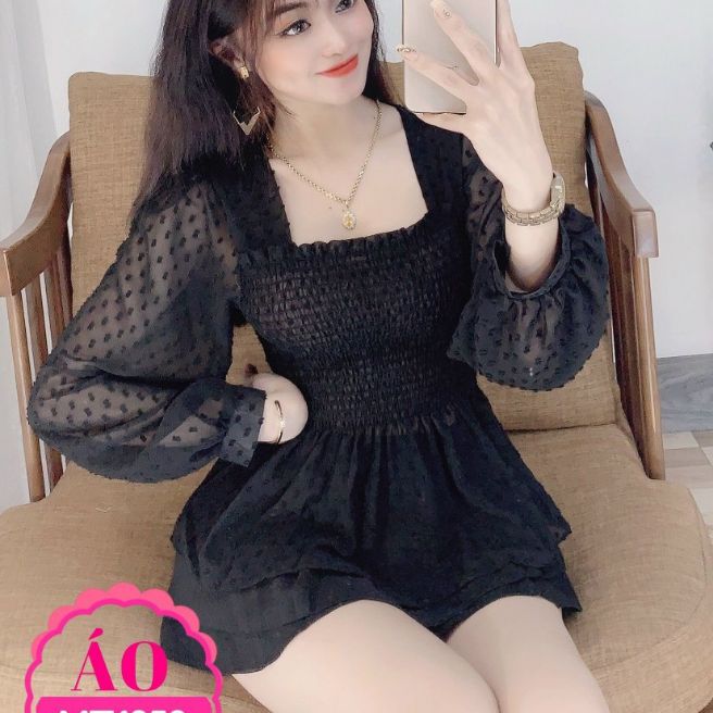 Áo Voan Kiểu Nữ Tay Dài Cổ Vuông MT1858