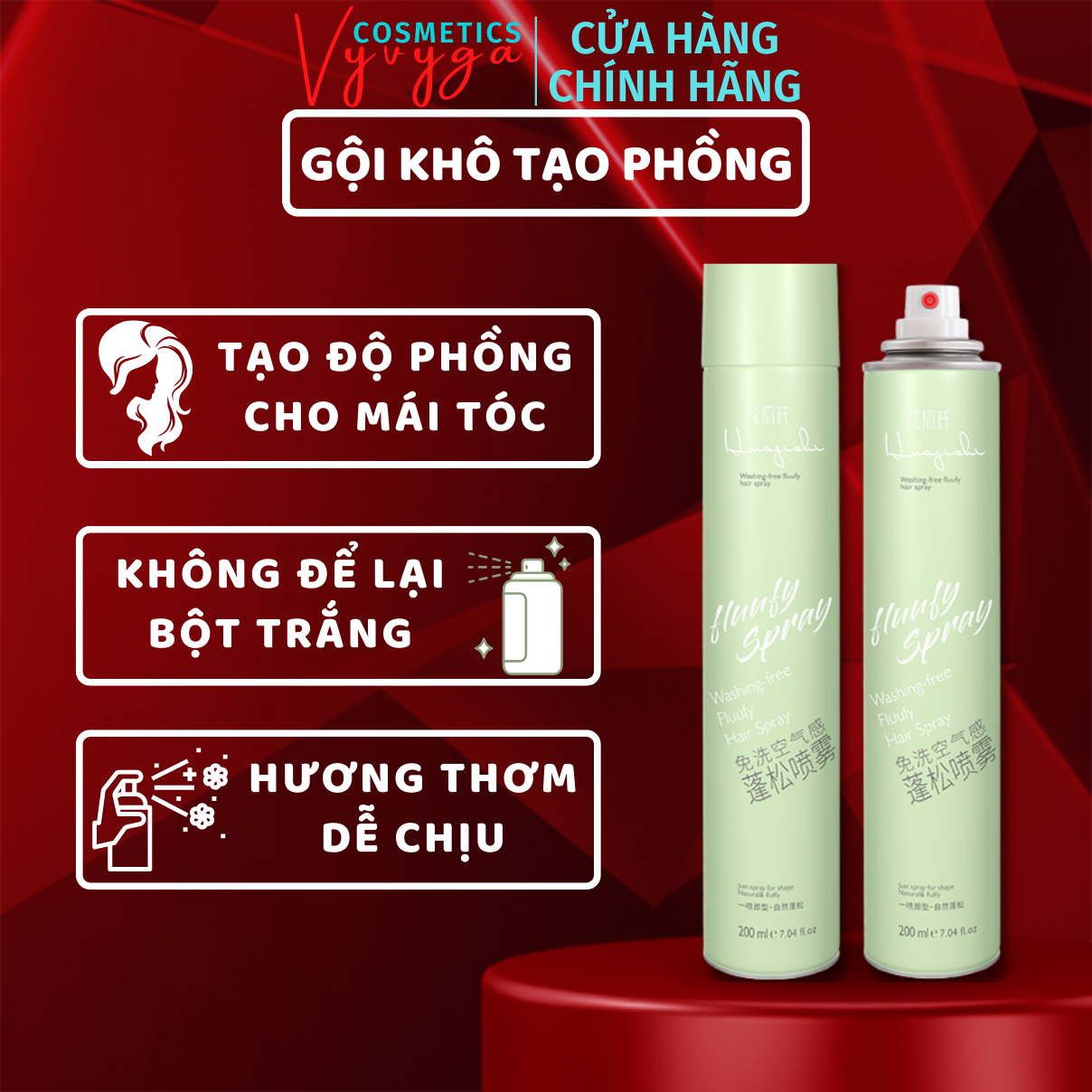 Dầu gội khô tạo phồng FLUUFY SPRAY 200ml dạng xịt gội đầu khô không cần nước dùng cho nam và nữ không bết tóc GK03