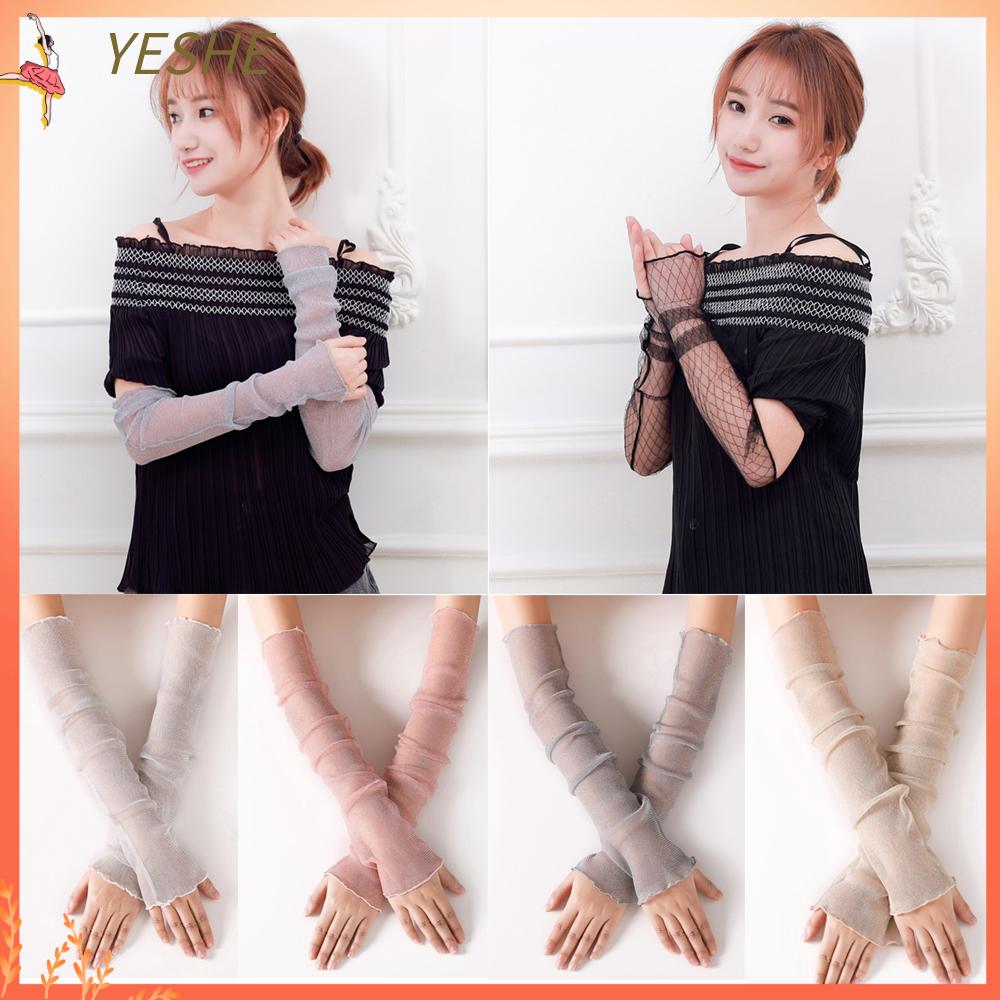 YESHE Summer UV Arm Warmers Thin Driving Gloves Mesh Lace Gloves Sun
