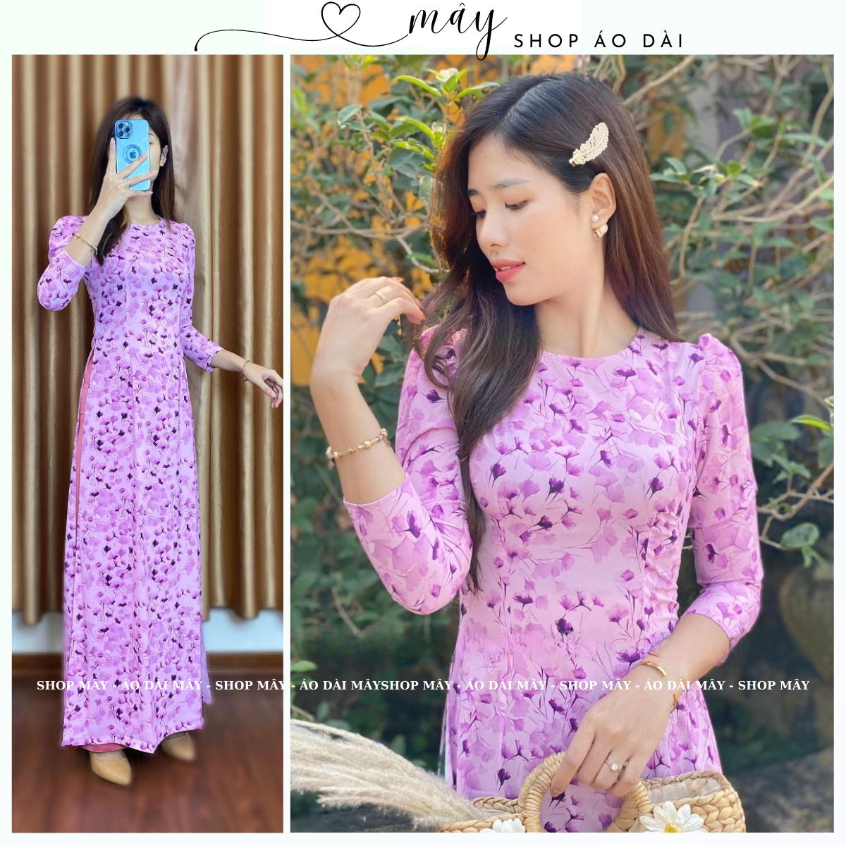 Áo dài hoa nhí - tím nhạt cực xinh