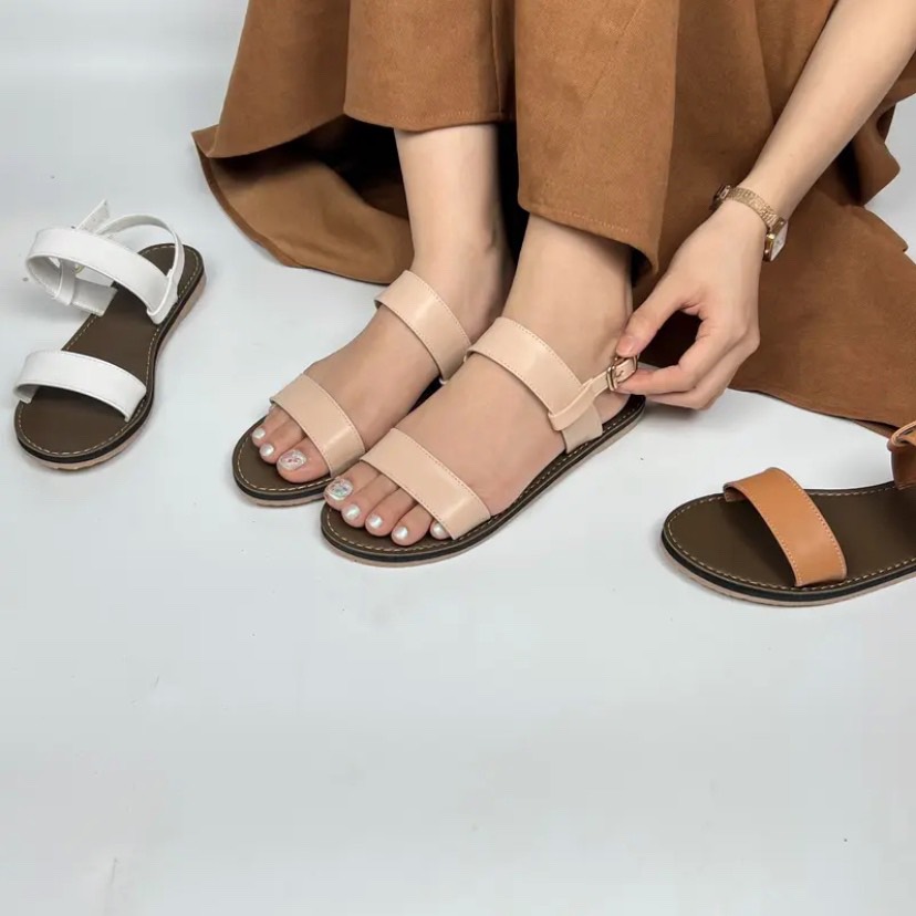 Giày sandal nữ đế bệt - xăng đan nữ chiến binh xỏ ngón quai chéo đi học