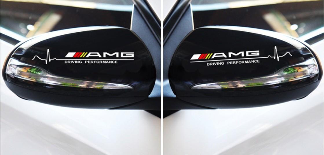 Bộ 2 Tem Dán Gương Chiếu Hậu AMG (Màu Trắng) Tặng Kèm Miếng Dán Cao Su No Smoking