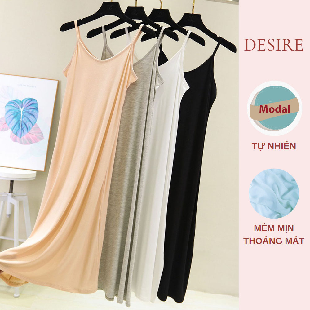 Váy hai dây mặc lót cổ V thun Modal (gỗ sồi) mềm mịn đầm hai dây mặc lót dáng ôm VNN-00109