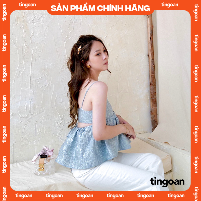 Áo hai dây gấm khoét lưng xanh tingoan VIVIEN TOP/BLUE
