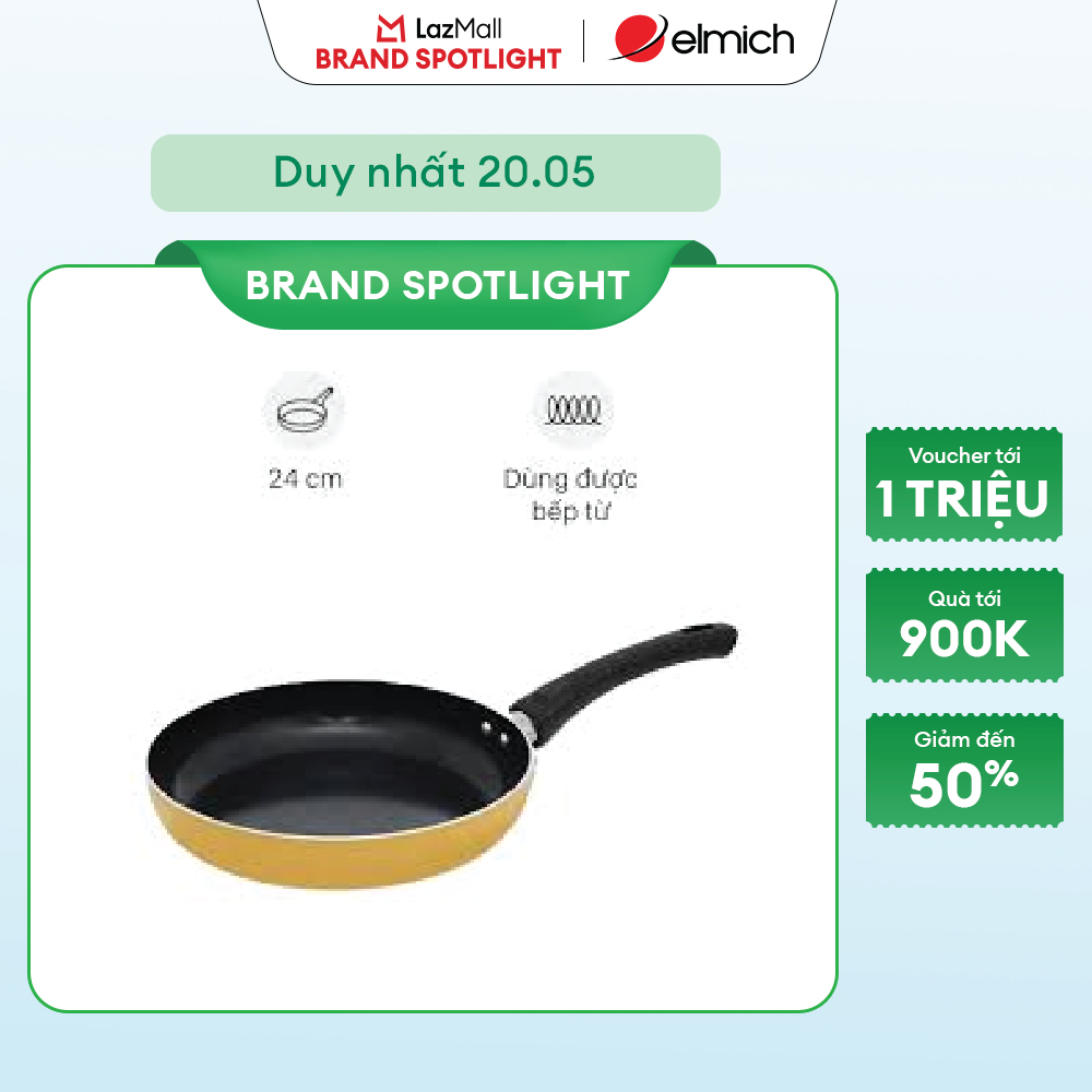 (Chỉ 21.07)Chảo nhôm chống dính đáy từ 24 cm Elmich Smartcook SM5962LY24