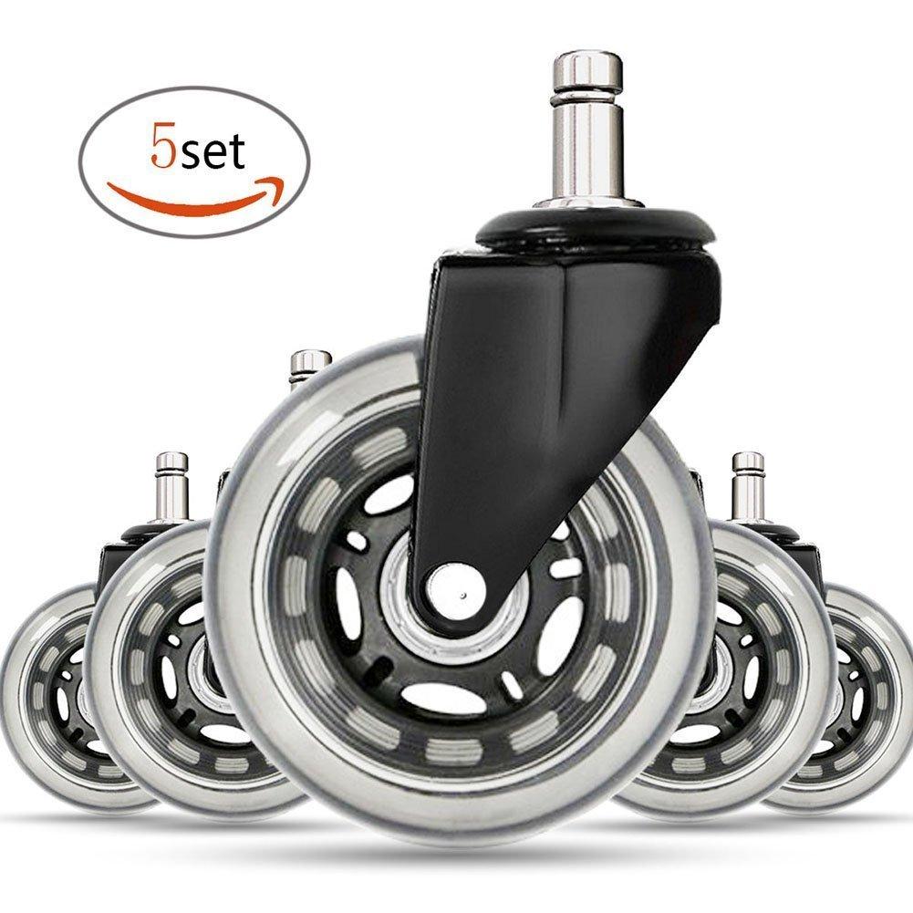 Set of 5 Office Chair Caster Wheels Replacement Rubber Chair Wheels Casters Rollerblade Style Caster Wheels for Hardwood Floor Home and Office