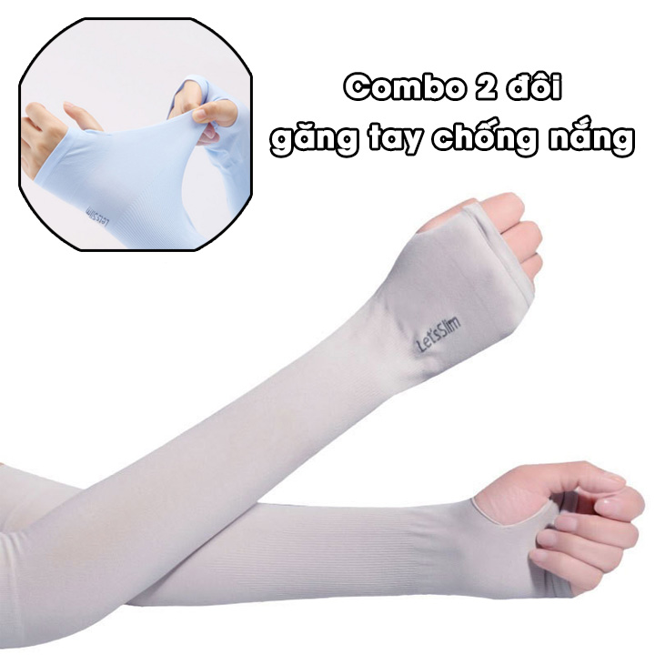 Combo 2 đôi găng tay chống nắng phong cách Hàn Quốc chống tia UV, chất liệu vải thun cotton 4 chiều có khả năng kéo dãn, thiết kế xỏ ngón và ôm sát cánh tay không bị tuột khỏi tay, phù hợp khi đi xe gắn máy, du lịch, đi phượt