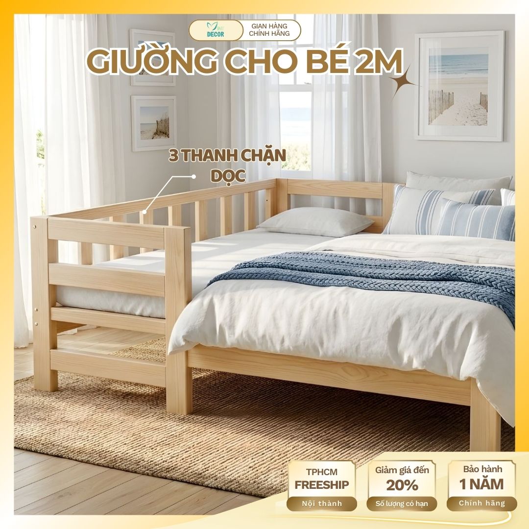 Giường Ngủ Cho Bé 2m Có Hàng Rào Chắn Giường Ghép Với Gường Bố Mẹ Cho Bé Ngủ Riêng