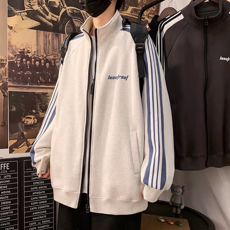 Áo khoác nỉ leastreet - sweater hoodie nam nữ unisex-3 sọc màu xám - chất nỉ gân dày đẹp form rộng