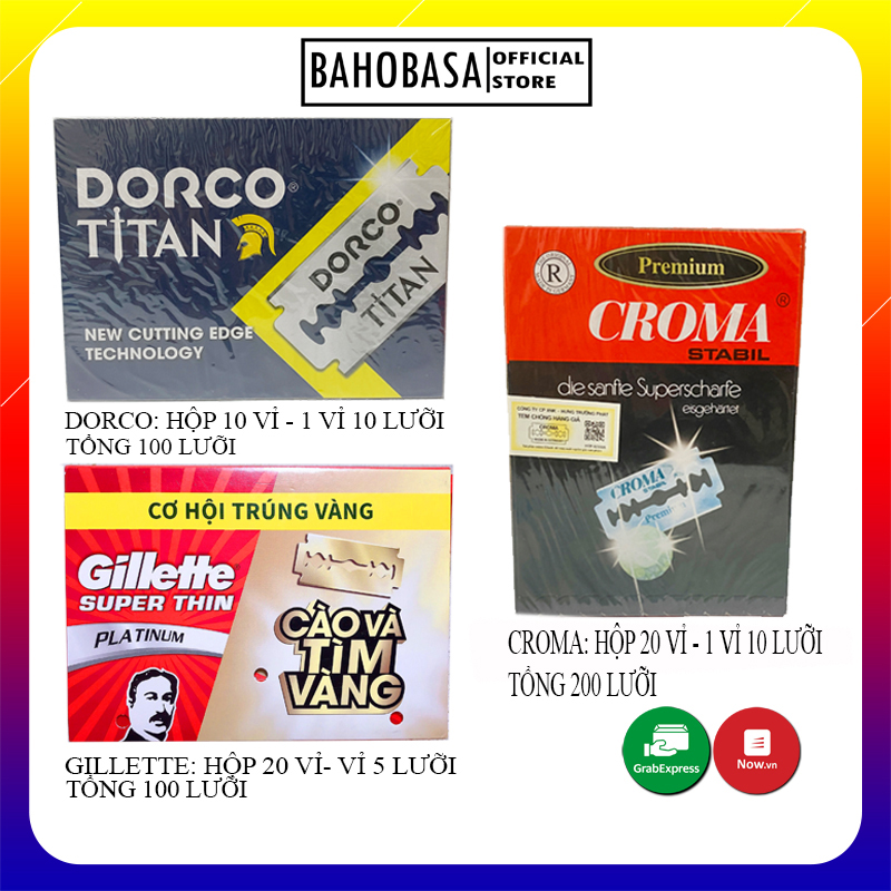 Lưỡi lam Gillette Dorco titan Croma Hộp 100 lưỡi cạo râu cạo mặt hớt tóc cạo lông không gỉ sắc bén