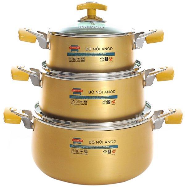 Bộ 3 nồi nhôm sunhouse - bộ nồi sunhose - bộ 3 chiếc nồi