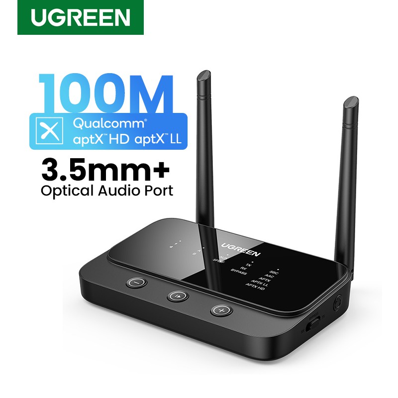Bộ nhận và phát bluetooth 5.0 aptx 100m hỗ trợ cổng 3.5mm, optical ugreen 20140 cao cấp chính hãng