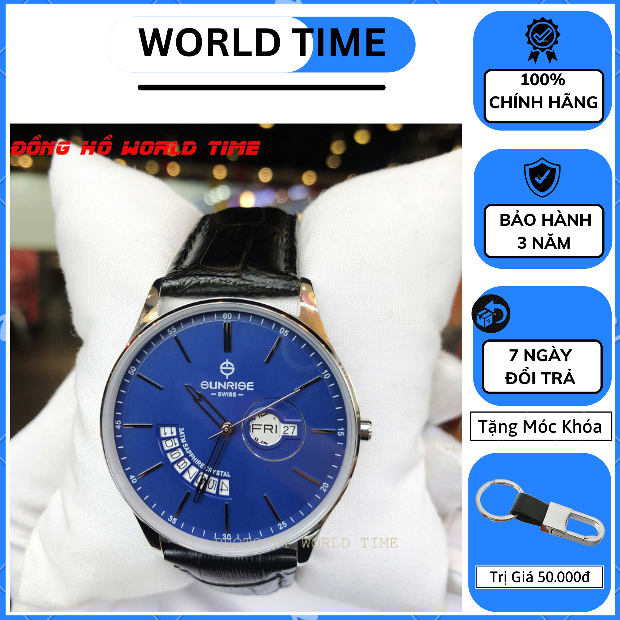 Đồng hồ nam,đồng hồ nam chính hãng siêu mỏng dây da Sunrise 1127SA  Full Box, thẻ bảo hành hãng, mặt Sapphire chống xước, chống nước,kèm quà tặng móc khóa