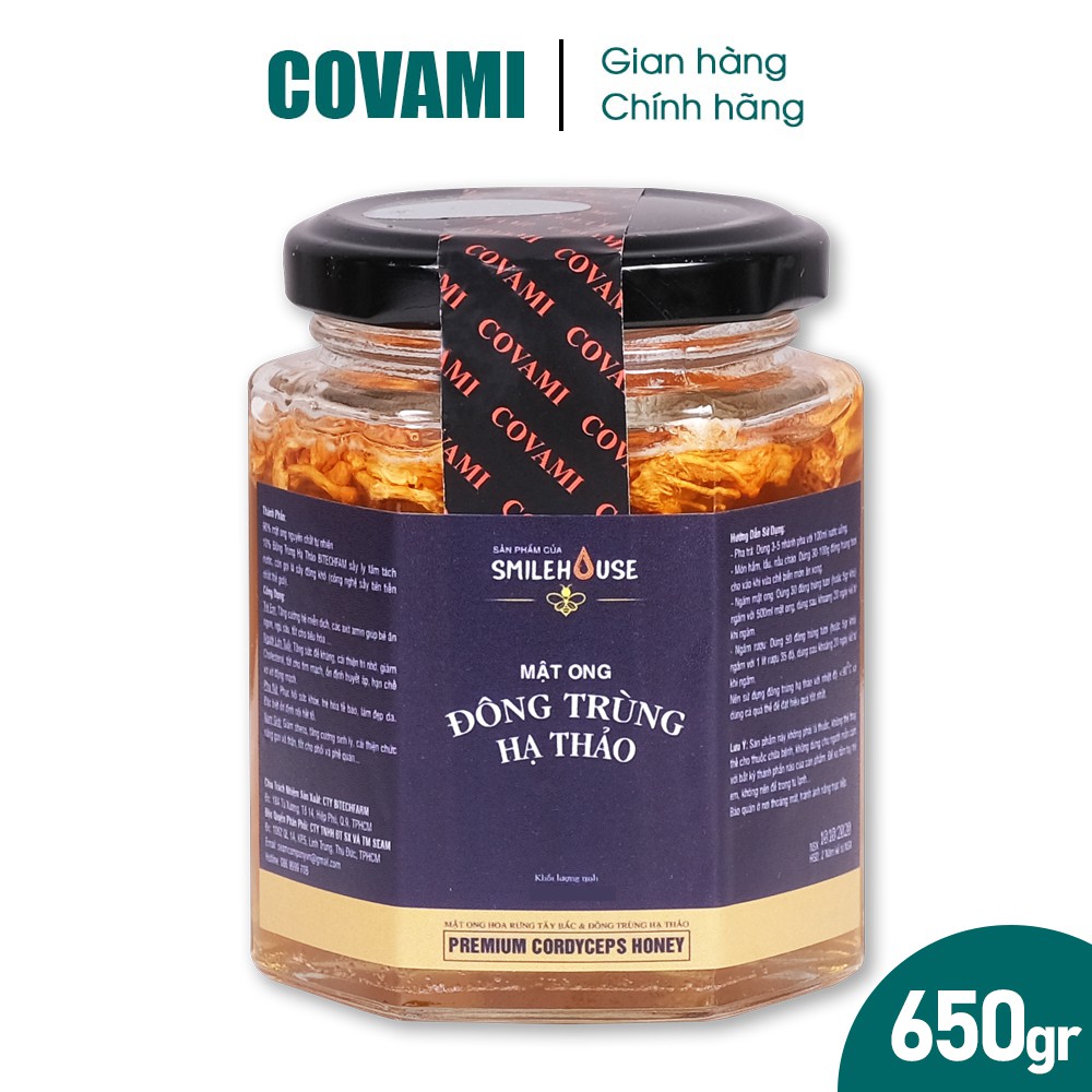 Mật ong ngâm đông trùng hạ thảo sấy thăng hoa loại premium smilehouse thương hiệu covami 650gr