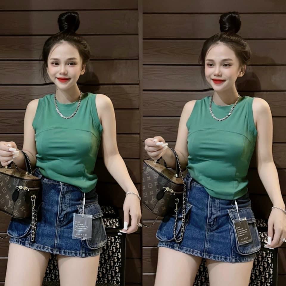 Áo thun ôm body sát nách nữ viền ngực