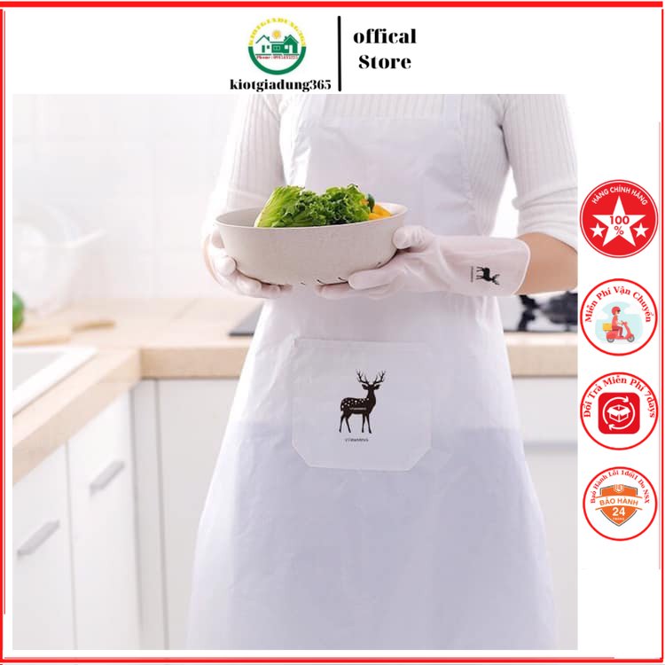 Tạp dề chống thấm nước kèm găng tay siêu dai hươu - tạp dề 2 lớp - tạp dề cao cấp