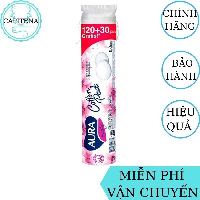 [Freeship] Bông Tẩy Trang Aura 150 Miếng Nhâp Khẩu Châu Âu CAPITENA giúp tẩy sạch các bụi bẩn nhanh chóng, sạch sẽ, dành cho mọi loại da