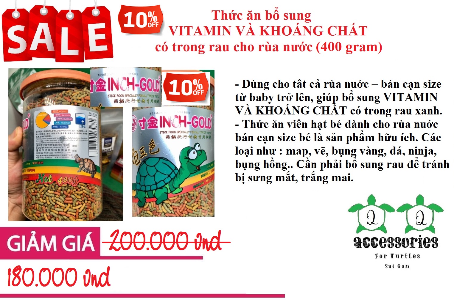 [GIẢM GIÁ] Thức ăn bổ sung VITAMIN VÀ KHOÁNG CHẤT có trong rau cho rùa nước baby 400 gram | Phụ Kiện Rùa Cảnh Sài Gòn