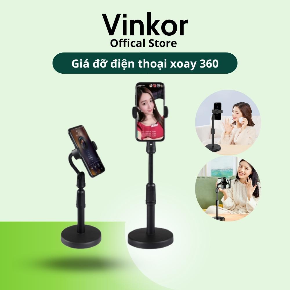 Giá đỡ điện thoại để bàn xoay 360 (BẢO HÀNH 12 THÁNG) điều chỉnh đô cao tùy thích- Giá đỡ kẹp điện thoại livetream cầm tay chân đế tròn-Vinkor.Store
