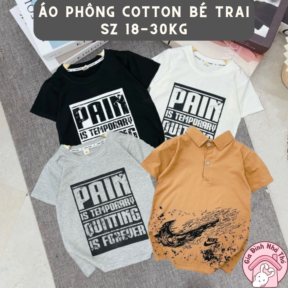 Áo phông cotton cho bé trai cổ tròn và cổ trụ đi học đi chơi