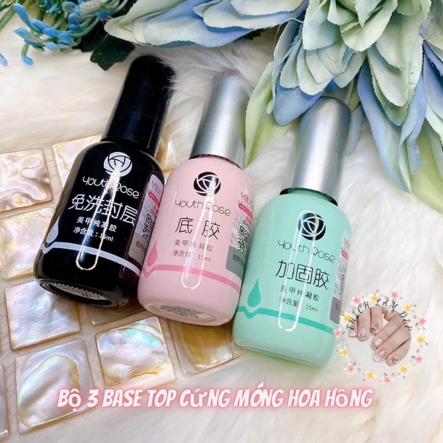 Bộ 3 top - base - cứng móng hoa hồng youth rose 15ml chính hãng