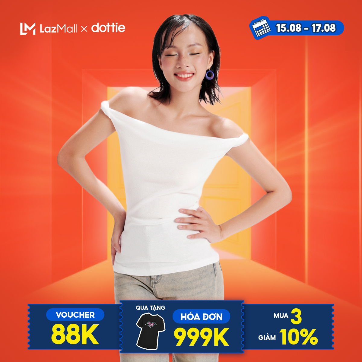 Dottie - áo vặn vai - trắng - t0906