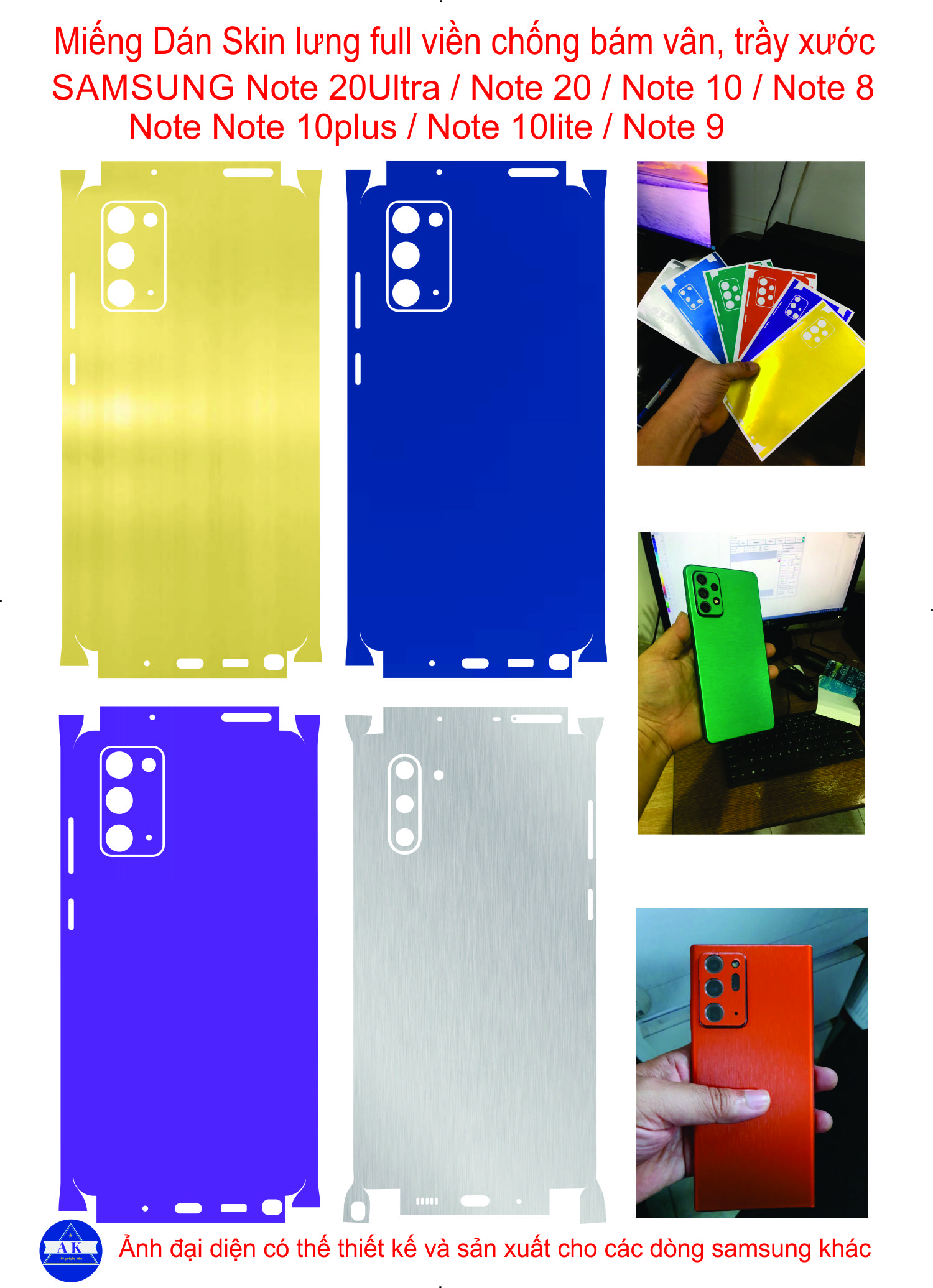 Dán skin lưng full viền samsung note 20ultra / note 20 / note 10 / note 10plus / note 10lite / note 9 / note 8 ...