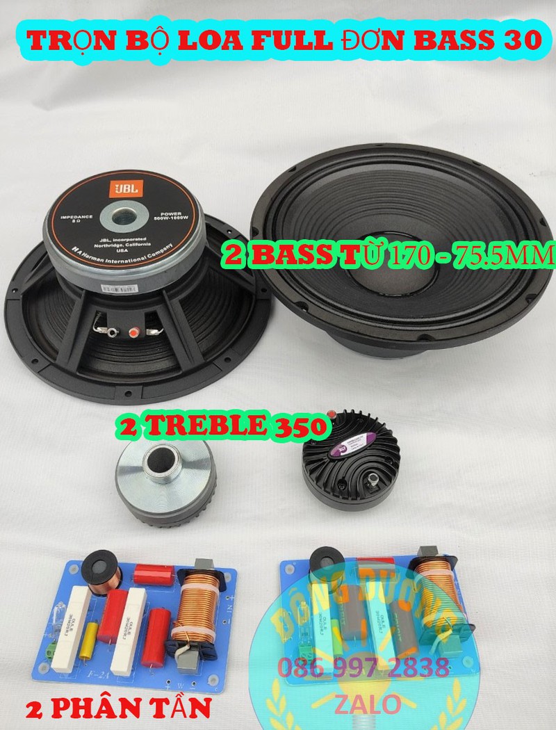 COMBO CẤU HÌNH LOA FULL 30 GỒM : 2 BASS 30 170 - 65 + 2 TREBLE 350 RCF NẮP NHÔM + 2 PHÂN TẦN F2A