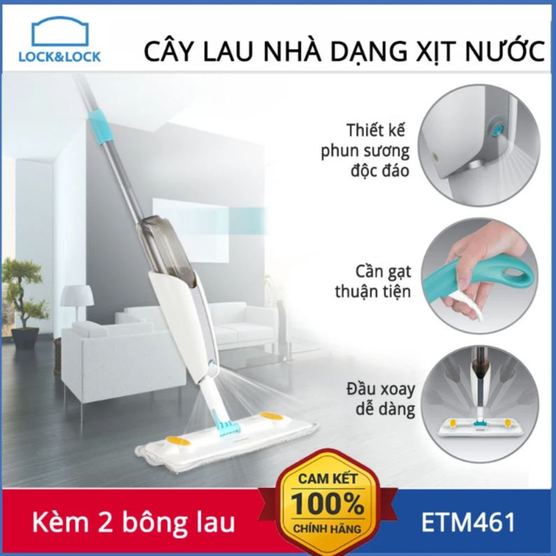Cây Lau Nhà Lock&Lock Dạng Xịt Nước ETM461 - Tặng 2 Bông Lau | Cây Lau Nhà Thông Minh | Siêu Bền, Siêu Tiện Dụng