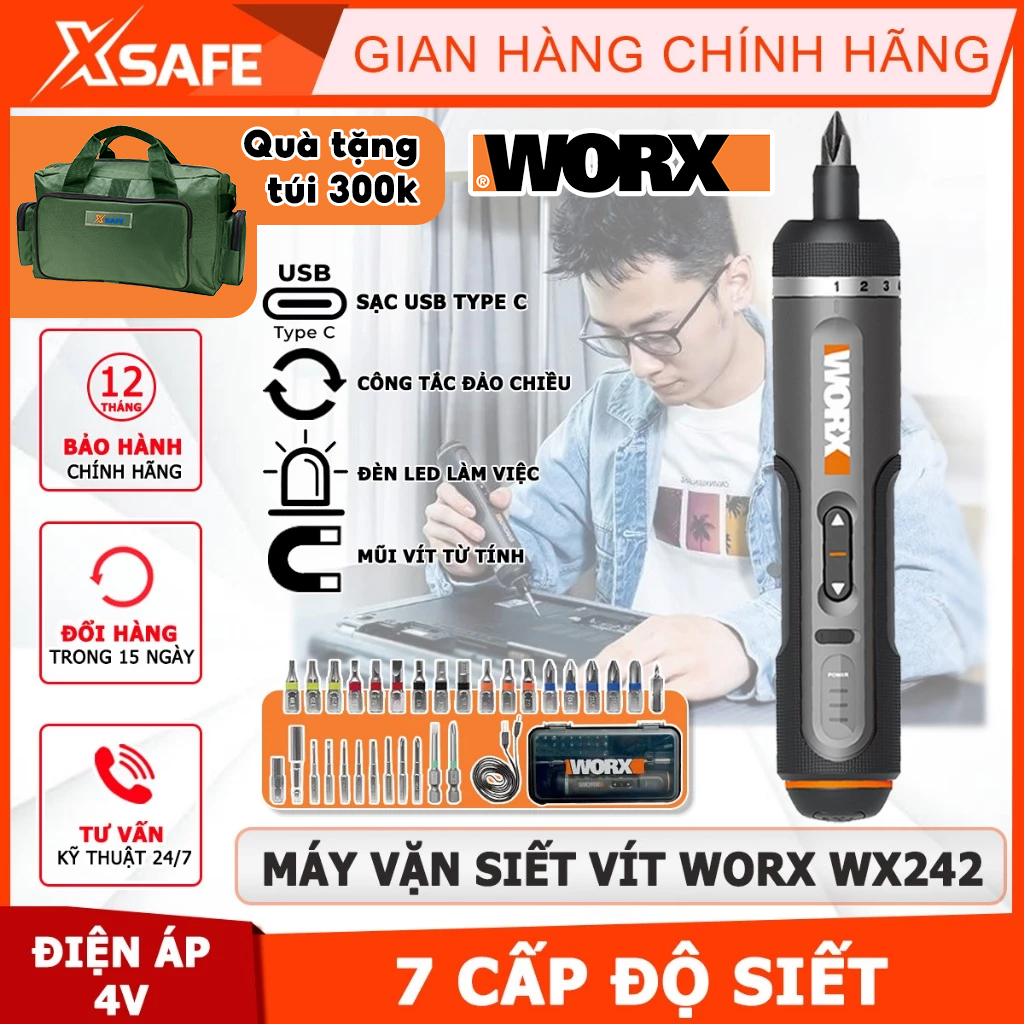 Máy bắn vít dùng pin 4V Worx WX242 nâng cấp từ WX240 chuyên dụng trong DIY máy siết vít full phụ kiệ